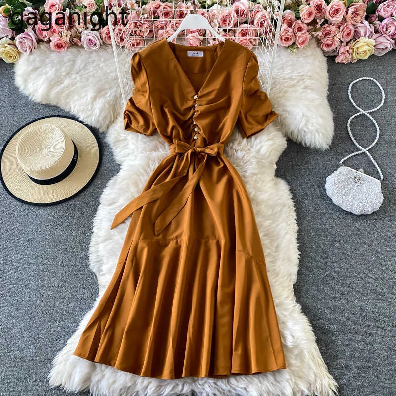 Femmes élégantes Maxi solide une ligne robe bureau dame manches courtes robes d'été tout Match mode Slim Vestidos 210601