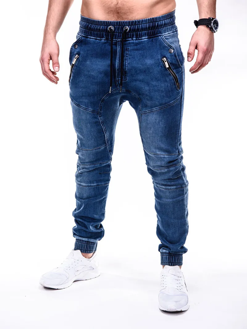 Blue Vintage Man Jeans Business Classic Style Denim Cargo maschile Più tasche Frenum Caviglia fasciata Pantaloni casual S-3XL