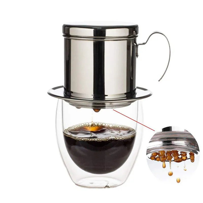 Edelstahl Vietnam Kaffee Dripper Filter Maker Tragbare Gießen über Filter Pot Percolator 210423