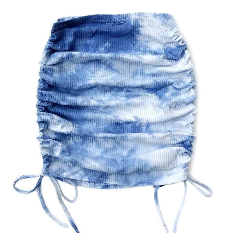Mini jupe en tricot plissé extensible pour femmes pour femmes cordon de serrage sexy sac de teinture jupe de hanche femme crayon jupes en coton 210514