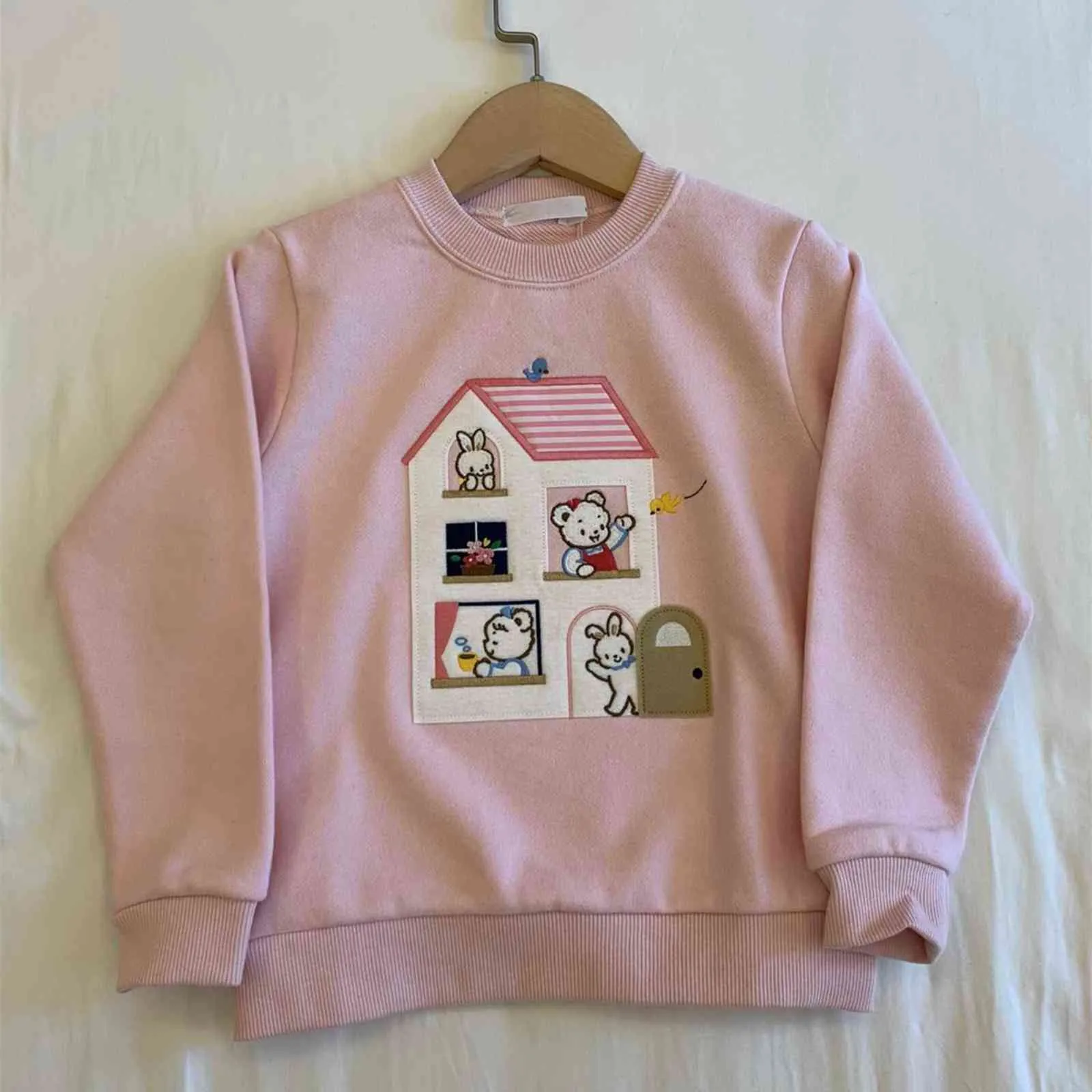 Vorverkauf 10,20 Schiff Kinder-Sweatshirt Herbst Süße Mädchen rosa Cartoon-Stickerei Lovely Top 211110