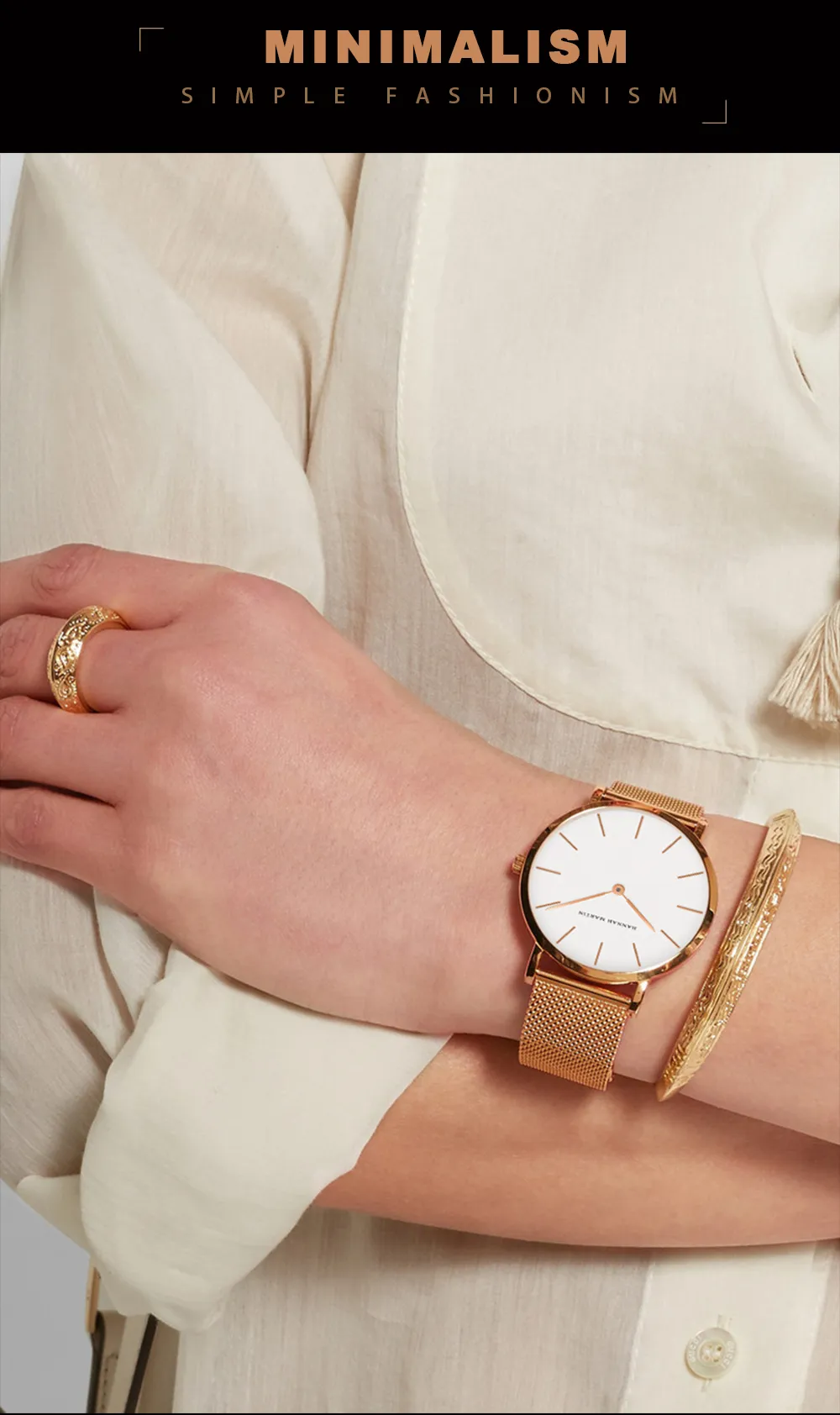 2021 Relogio feminino Hannah Martin luksusowa marka kobiet zegarki ze stali nierdzewnej siatka różowe złoto wodoodporne wodoodporne panie panie Qu260W