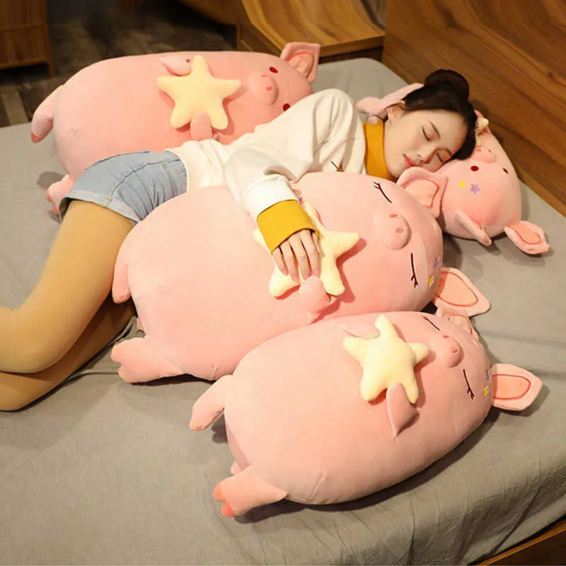 45-80 CM kawaii cochon tenant étoile jouets en peluche belle peluche doux Animal oreiller bébé enfants dormir apaiser poupées coussin 210728