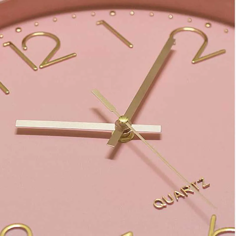 Horloge murale en plastique muet silencieux 12 pouces 30CM mode créative salon échelle horloges mur décor à la maison rose vert 210724