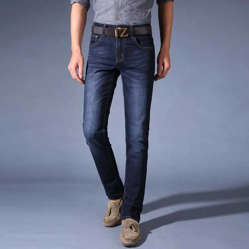 Otoño Hombres Business Classic Jeans Plus Size 40 Homme Pantalones Hombre Soft Elastic Blue Denim Overoles Pantalones para hombre X0621
