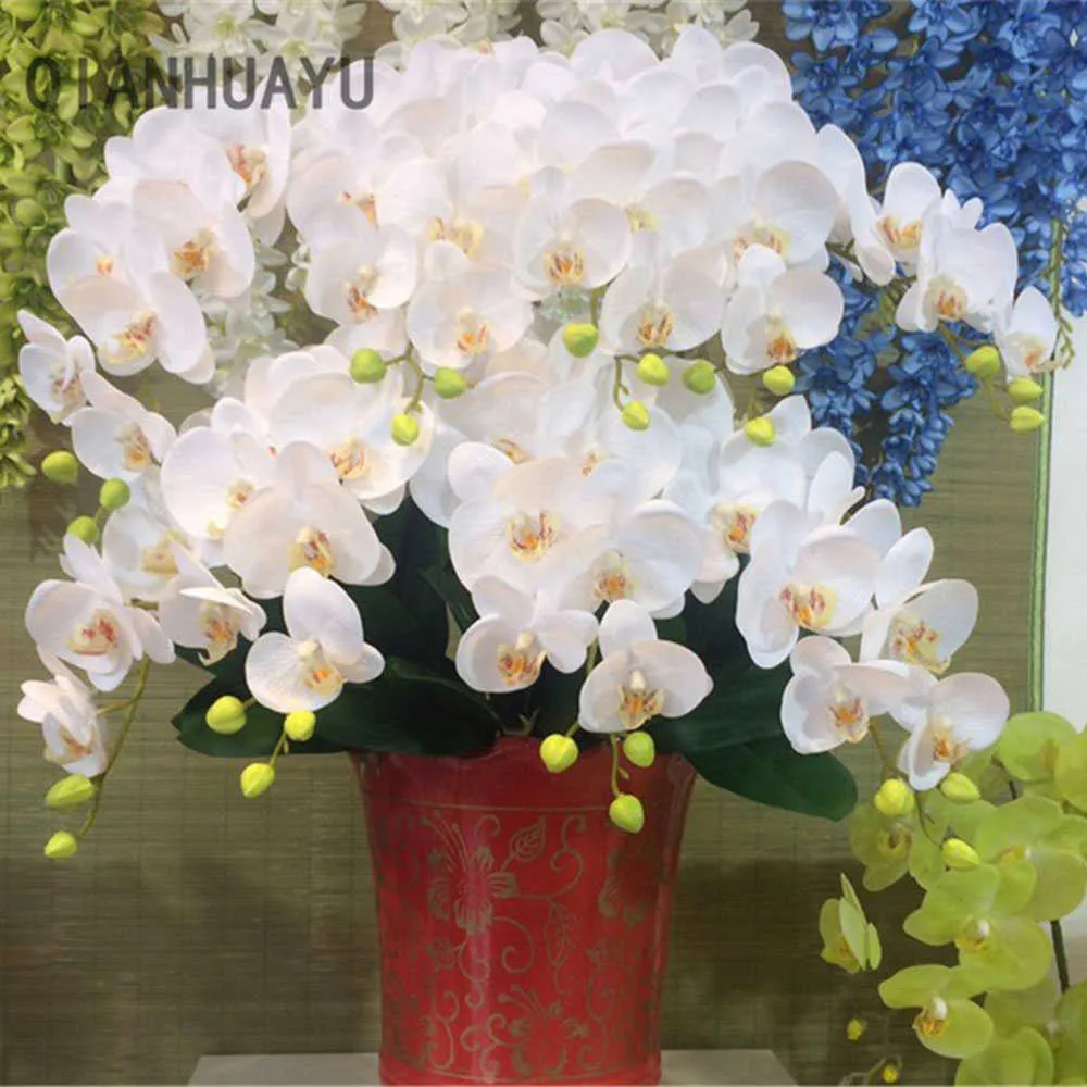Borboleta de seda artificial Borboleta Orquídea Phalaenopsis buquê para o casamento Christams DIY Decoração de casa Jardim falso em vaso decoração Y0630