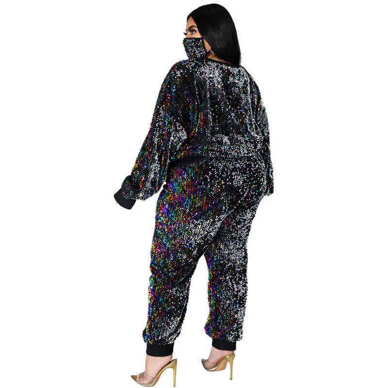 Winter Plus Größe S-5XL Kleidung für Frauen Zwei Stück Set Pailletten Geburtstag Outfit Jogger Trainingsanzug Großhandel Drop 211105