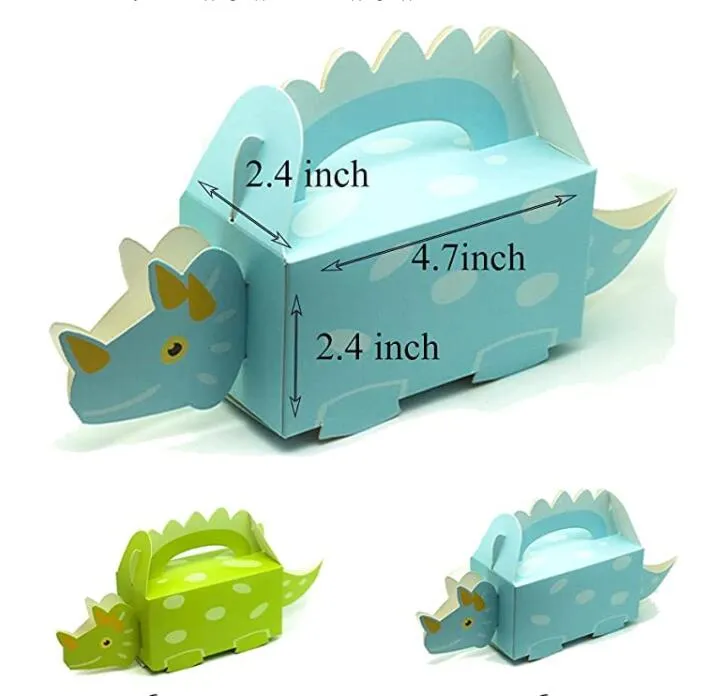 Dinozor Partisi Favor Treat Boxes Candy Hediye Sarma Çocuk Kız Çocuk Doğum Günü Dinotik Dekorasyonlar Mavi Green2248