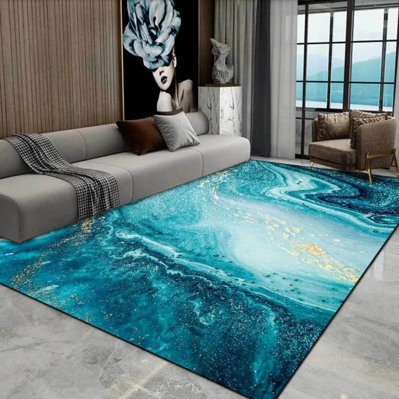 Teppiche Nordic Luxus Abstrakte Wohnzimmer Bereich Teppich Aquarell Blau Grün Ozean Fluid Marmor Vergoldet Golden Teppich Schlafzimmer Nachttisch No283U