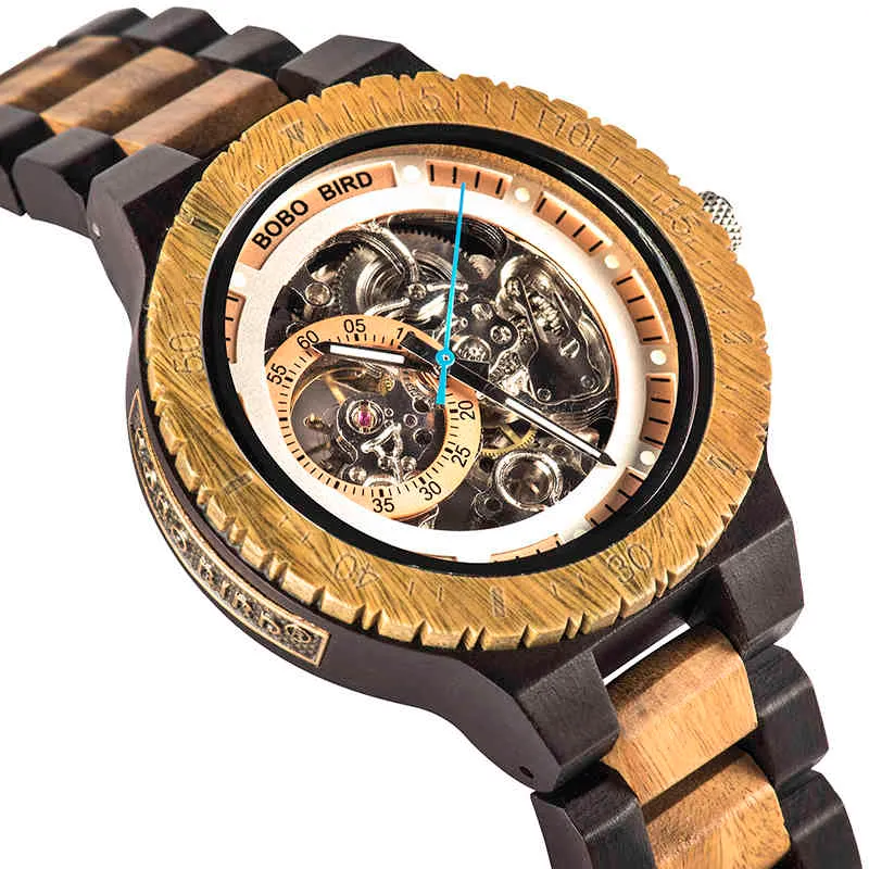 Gepersonaliseerde Customiz Watch Heren BOBO BIRD Hout Automatische Horloges Relogio Masculino OEM Verjaardagscadeaus voor hem Gravure CJ240J