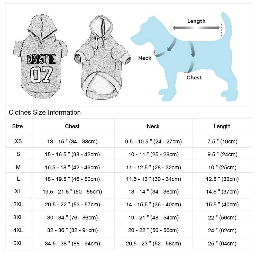 XS-6XL Vestiti cani personalizzati Inverno Bulldog francese Chihuahua Vestiti Nome personalizzato N. Felpe con cappuccio cani di taglia piccola e media 211013