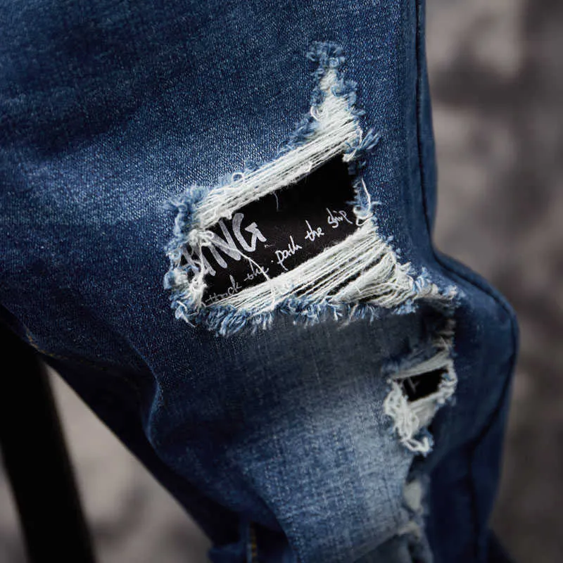 Hommes Ripped Destroyed Casual Slim Fit Jeans Mode Streetwear Gros trous Hip Hop Mâle Coton Mendiant Denim Harem Pantalon 210716