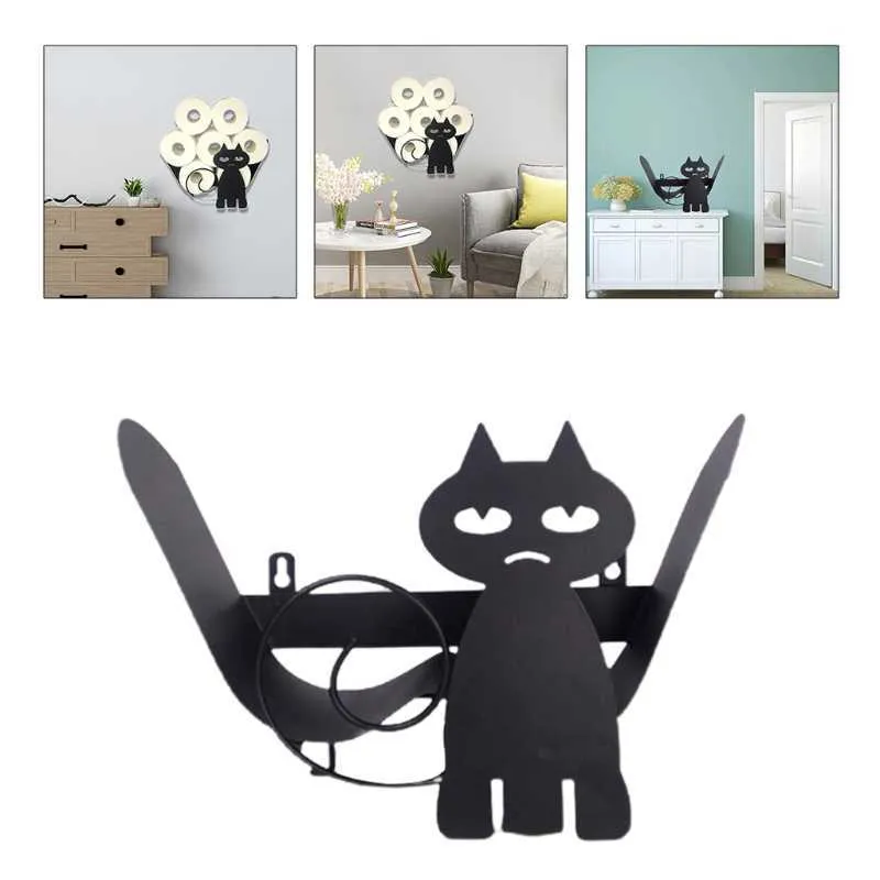 Kara Kedi Tuvalet Kağıdı Tutucu Dikey Banyo Demir Depolama Ayakta El Sanatları Süsler Mutfak Rulo Dekor 210720