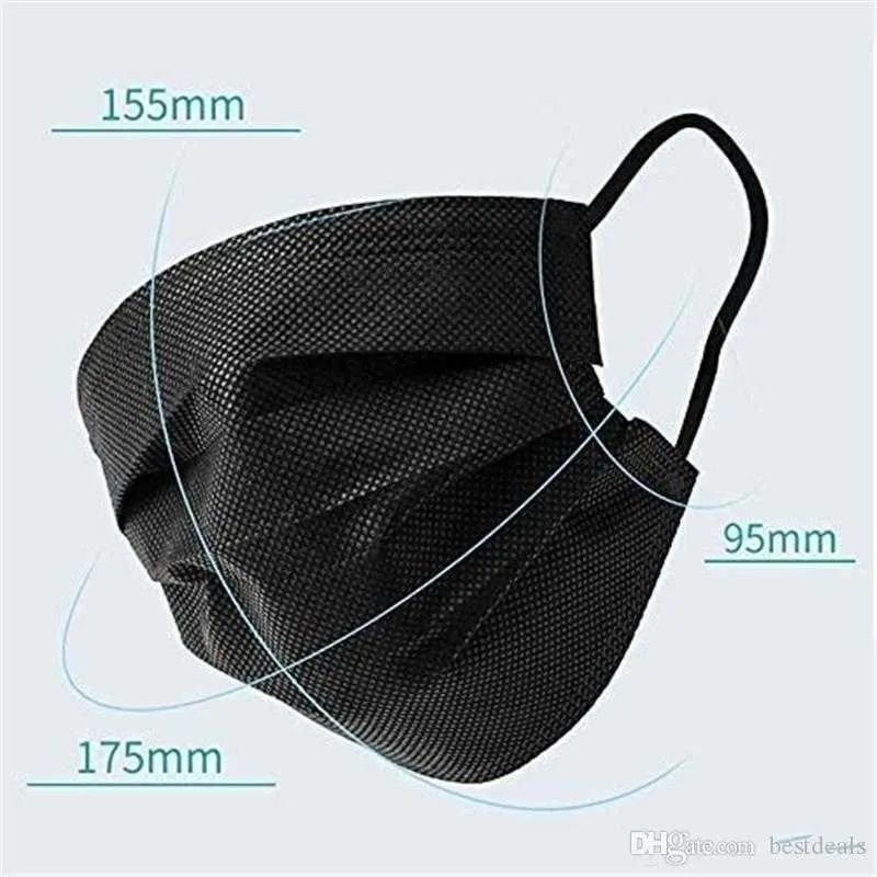 Schwarze Einweg-Gesichtsmasken, 3-lagige Schutzmaske mit Ohrbügel, Mund- und Gesichtshygiene, Outdoor-Masken, Whole2788