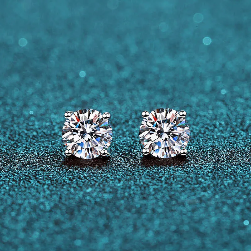 BOEYCJR 925 argent classique 0.5/1/1.5ct F couleur VVS bijoux fins diamant boucle d'oreille avec certificat pour les femmes cadeau 210609