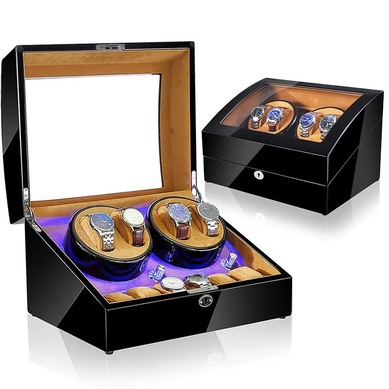 Boîtes de montres Boîtiers Lumière LED Orbite automatique Mabuchi Boîte à remontoir de moteur de luxe rotative pouvant contenir quatre fermetures Hanical et 6 quartz262M