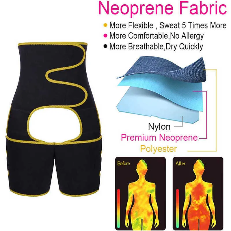 3 in 1 Neoprene Slim Thigh Trimmer Leg Shapers Women High waist Trainer Compress Slimming Belt Fat Burning Workout Heat Shaper X0713
