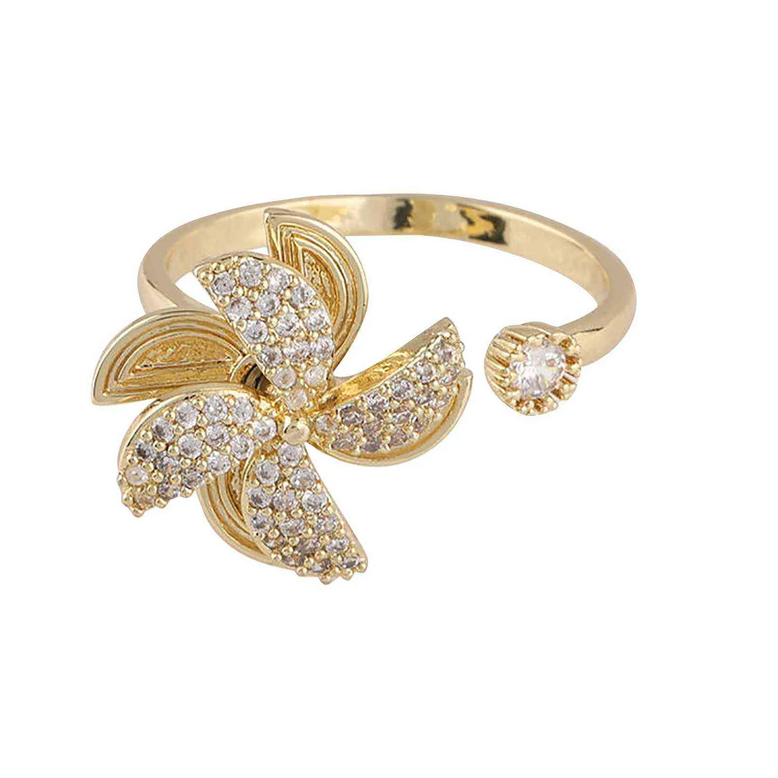 Zirkoon ring, opening luxe gouden vrouwen geschenk draaiende ongewone windmolen ringen G1125