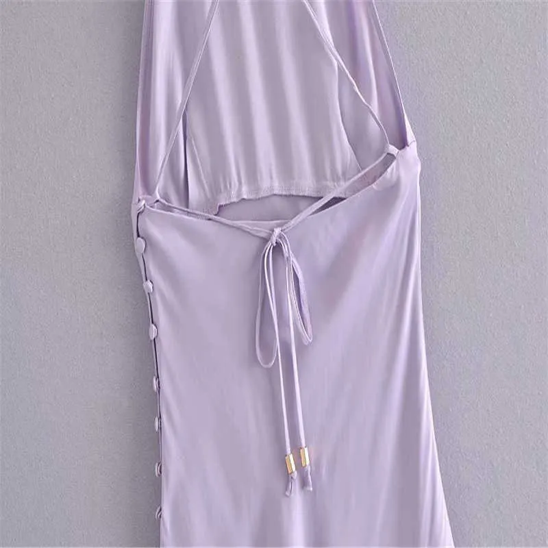 ZA violet Sexy Mini Slip robe femmes sans manches dos croisé bretelles Spaghetti robes de soirée bouton latéral femme robe d'été 210602