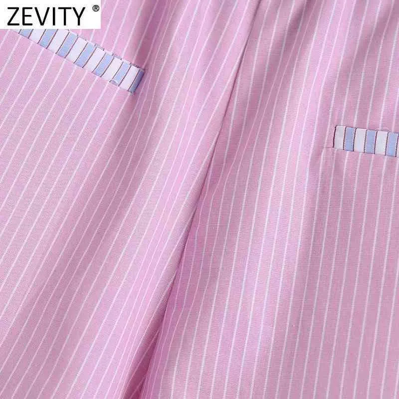 Women Fashion Patchwork Striped Print Casual Summer Shorts Ladies Chic Elastic Waist Pink Color Pantalone Cortos P1029 210420