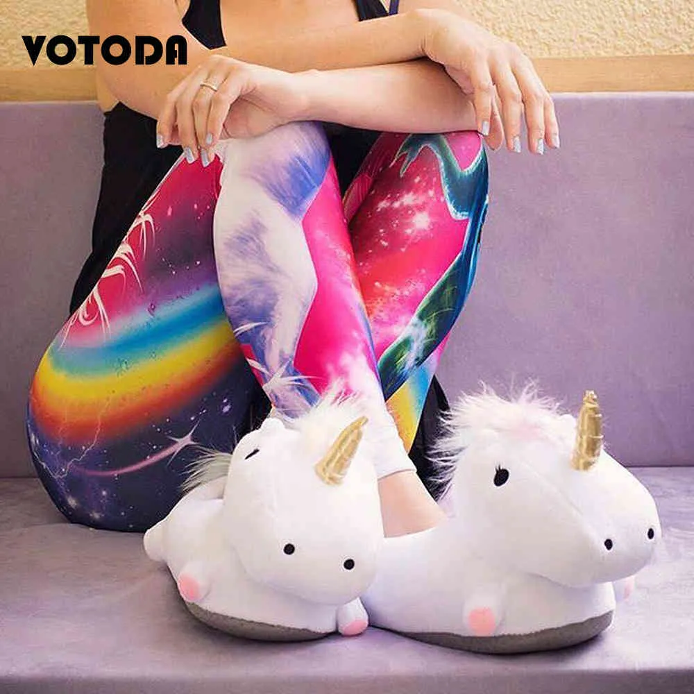 Chinelos de desenhos animados para casa de inverno feminino fofos unicórnio sapatos peludos para ambientes internos planos e aconchegantes chinelos de algodão femininos de pelúcia