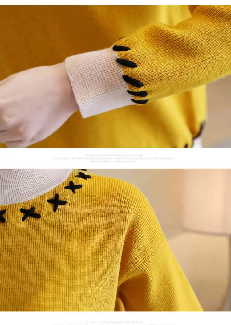 Herbst Winter Criss Cross Pullover Pullover Frauen Koreanische dünne Halbe Hohe Kragen Gestrickte frauen Top 65F 210420