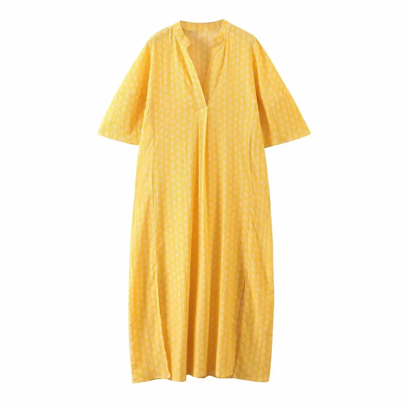 Femmes élégantes doux jaune longue robe mode dames vintage boho es décontracté femme chic vestidos jolies filles 210430