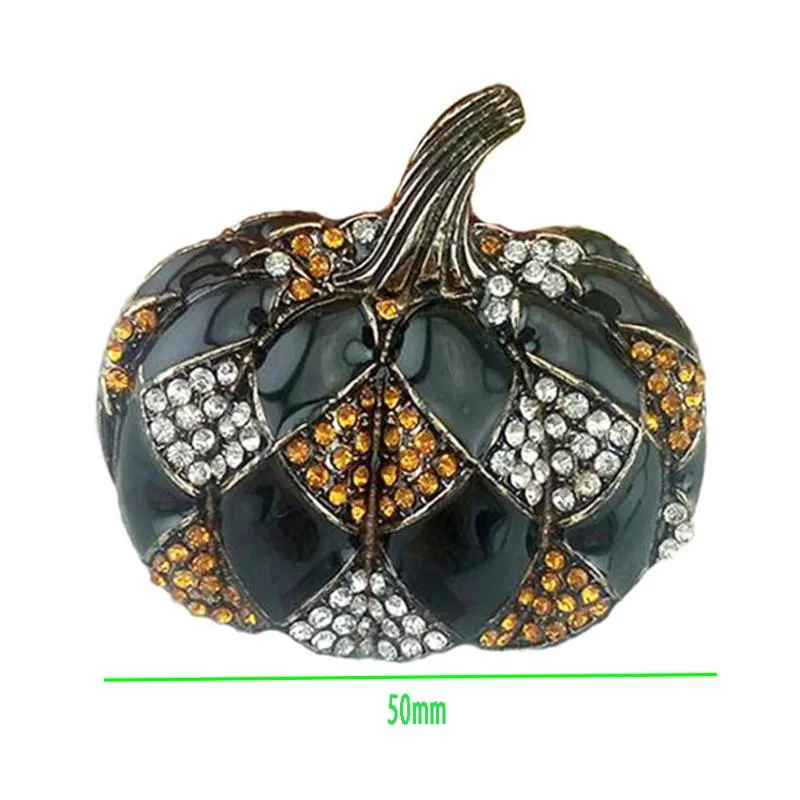 Pins Brooches 50mm Gold Tone Halloween Thanksgiving Day Pumpkin Orange Rhinestone Crystal Black Enamel Pin Brooch247E