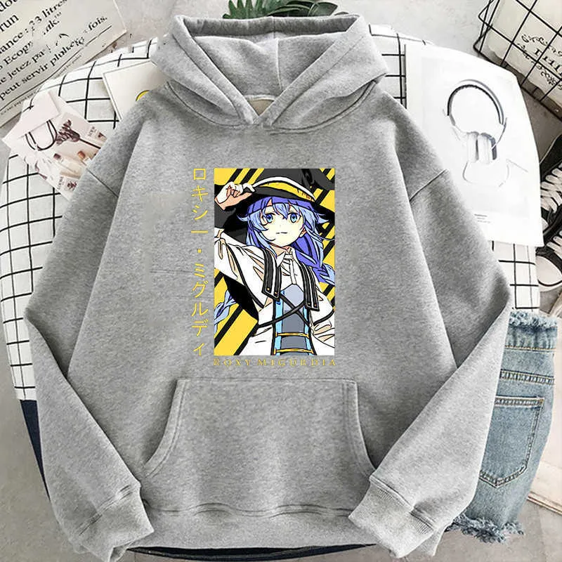 2021 Moda Anime Mushoku Tensei Ittara Honki Dasu Bluzy Harajuku Cartoon Kawaii Migurdia Roxy Winter Bluza Mężczyźni G1019