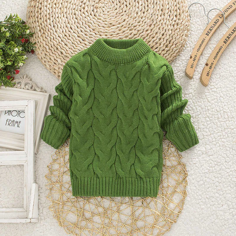 2021 Nowa Wiosna Jesień Dzieci Unisex Casual Moda Ciepłe Dzianie Stałe Turtleneck Sweter 2-8T Chłopcy i Dziewczyny Odzież Y1024