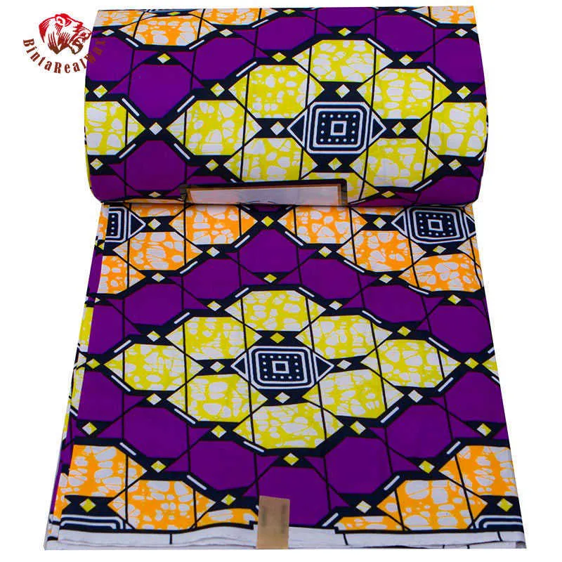 Tissu africain violet 6 Yardstissu en Polyester Ankara pour robe couture véritable tissu imprimé à la cire par le concepteur de cour FP6408 210702