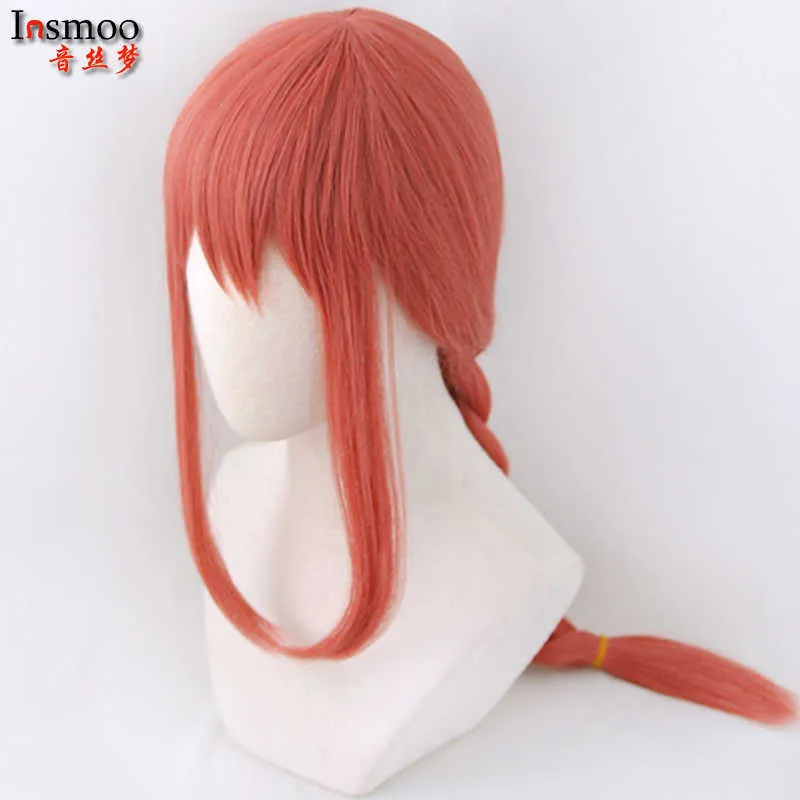 Makima perruque rose cheveux tressés Anime tronçonneuse homme Cosplay synthétique 70 cm longues tresses Halloween fête jeu de rôle + Y0913