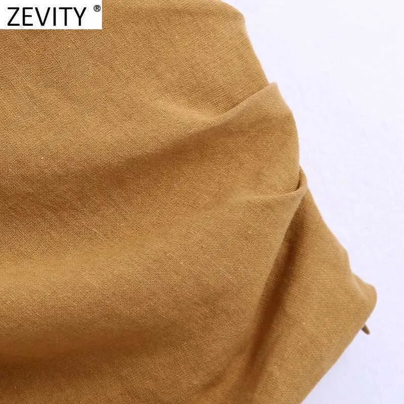 Zevity Women Chic Pleats Design Solid Sling Camis Tank Lets Summer Spaghetti Pasek Krótki kamizelka Backless Tops LS9271 210603