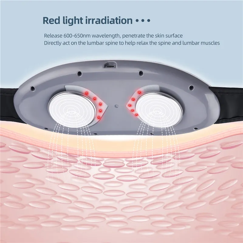 Красный свет талии массажер горячего сжимания снимает поясничный штамм мышц беспроводной дистанционного массажа релаксационного болевого облегчения.
