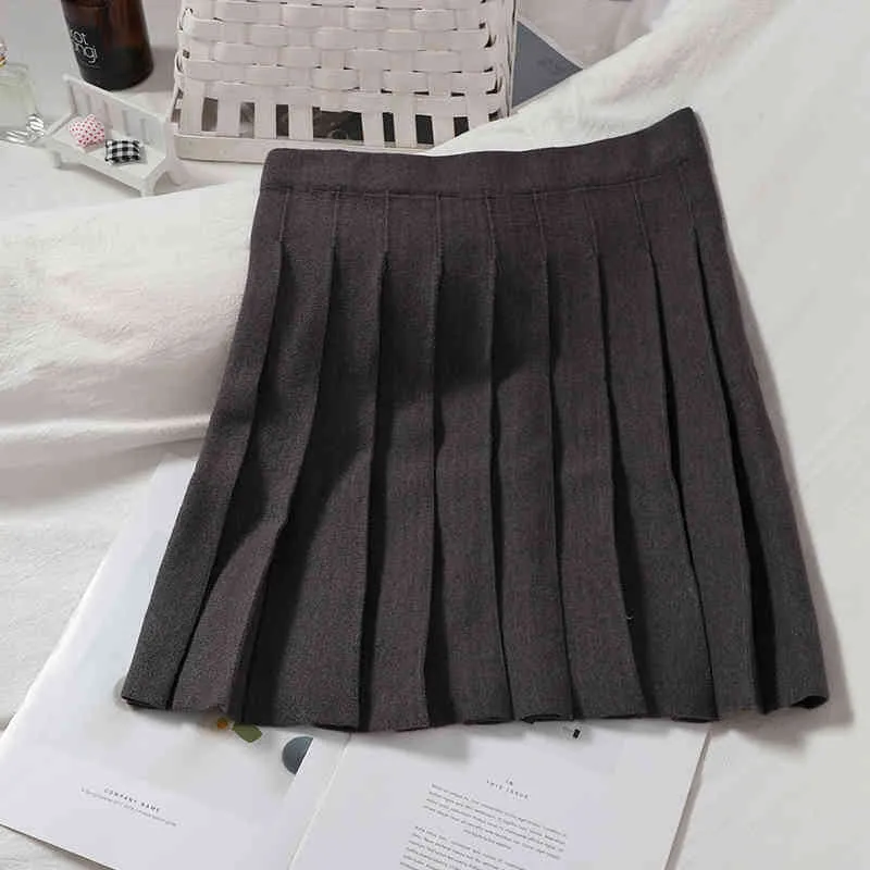 Outono Plissado Mulheres Sólida A-Linha Alta Cintura Doce Mujer Faldas Faldas Moda Mini Saias Estilo Coreano 18606 210415