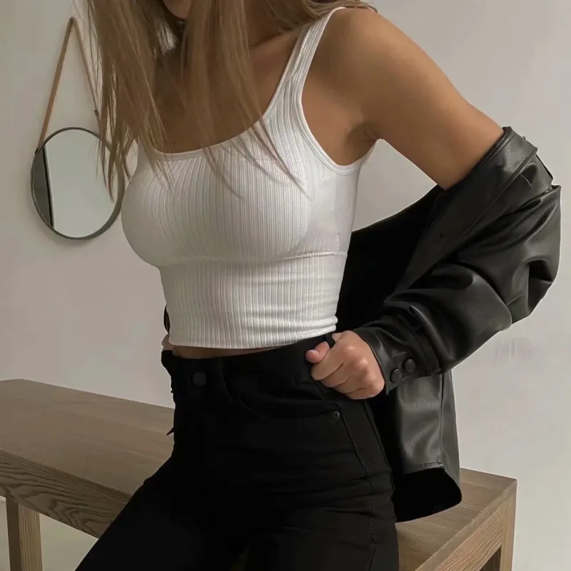 Casual kvinna mjuk stretchig kort camisole våren mode damer slank knit strapless väst kvinnlig sexig bas inuti toppar 210515