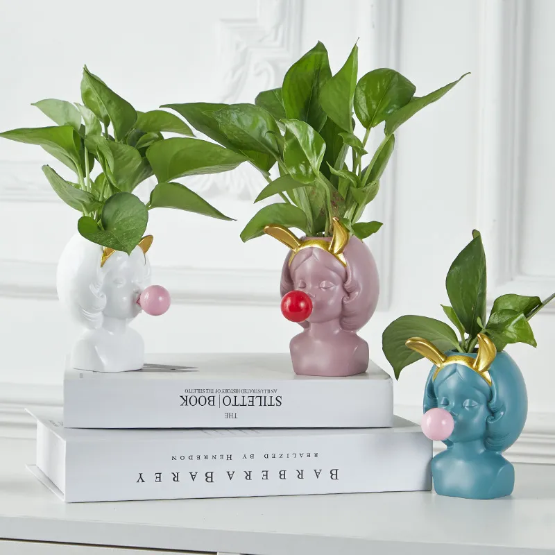 Nordycki styl żywiczny wazon urocza dziewczyna bąbelowa guma figurka dekoracyjna soczysta roślina kwiat nowoczesny wystrój domu uchwyt pióra Small3063
