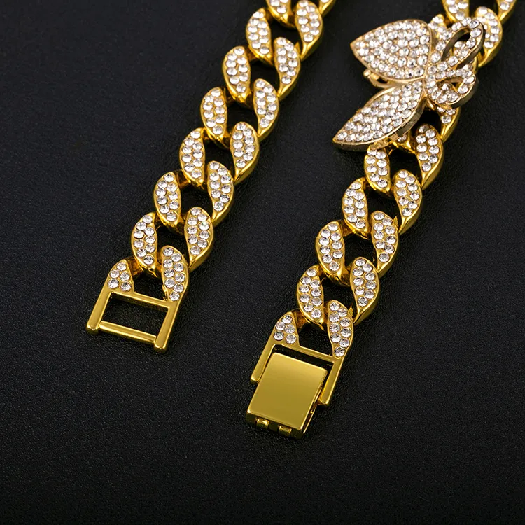 Iced Out Cuban Link Chain Faryfly Choker Halsband Mens Womens Gold Silver Hip Hop Halsband smycken 18 tum