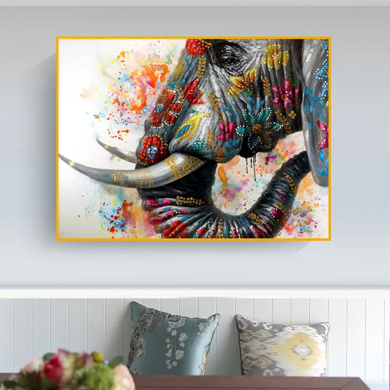 Färgglada elefantbilder Canvas Måla djursaffischer och tryck väggkonst för vardagsrum modern hemdekoration3149179