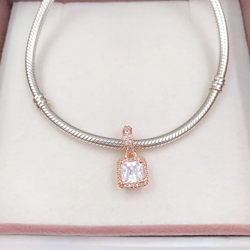 Nessun colore sbiadisce Ciondolo in oro rosa massiccio Clear CZ Pandora Charms bracciali Gioielli fai da te Fare perline sfuse Gioielli in argento all'ingrosso 380378CZ