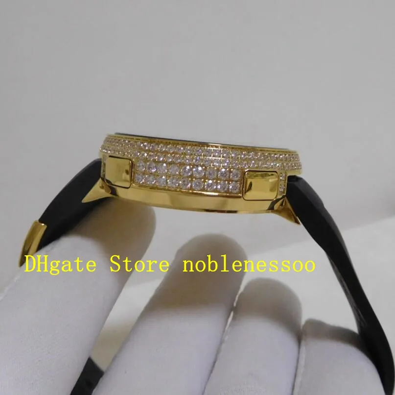 Met originele doos herenhorloge heren unisex dames zwarte digitale wijzerplaat dubbele tijd 44 mm geelgouden diamanten bezel Ya114207 Q258R