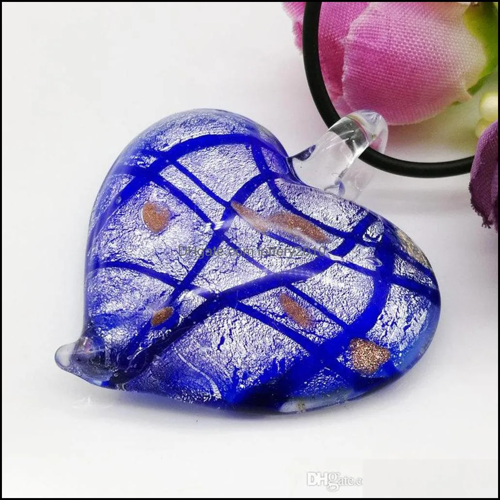 6x Heart Spotted Lampwork Murano Glass Necklace Pendant CHIC