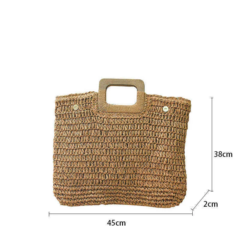 Shoppingkassar Handväska Vintage Bohemian Straw Bag för Kvinnor Sommar Stora Kapacitet Strand Rattan Handgjorda Kintted Travel BolsAs220307