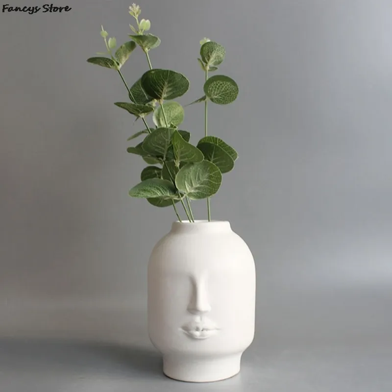 Nordic Ins Style Creative Personnalité Visage Vase Moderne Minimaliste Lèvres Céramique Floral Home Bar Librairie Décoration Ornements 2104219Y