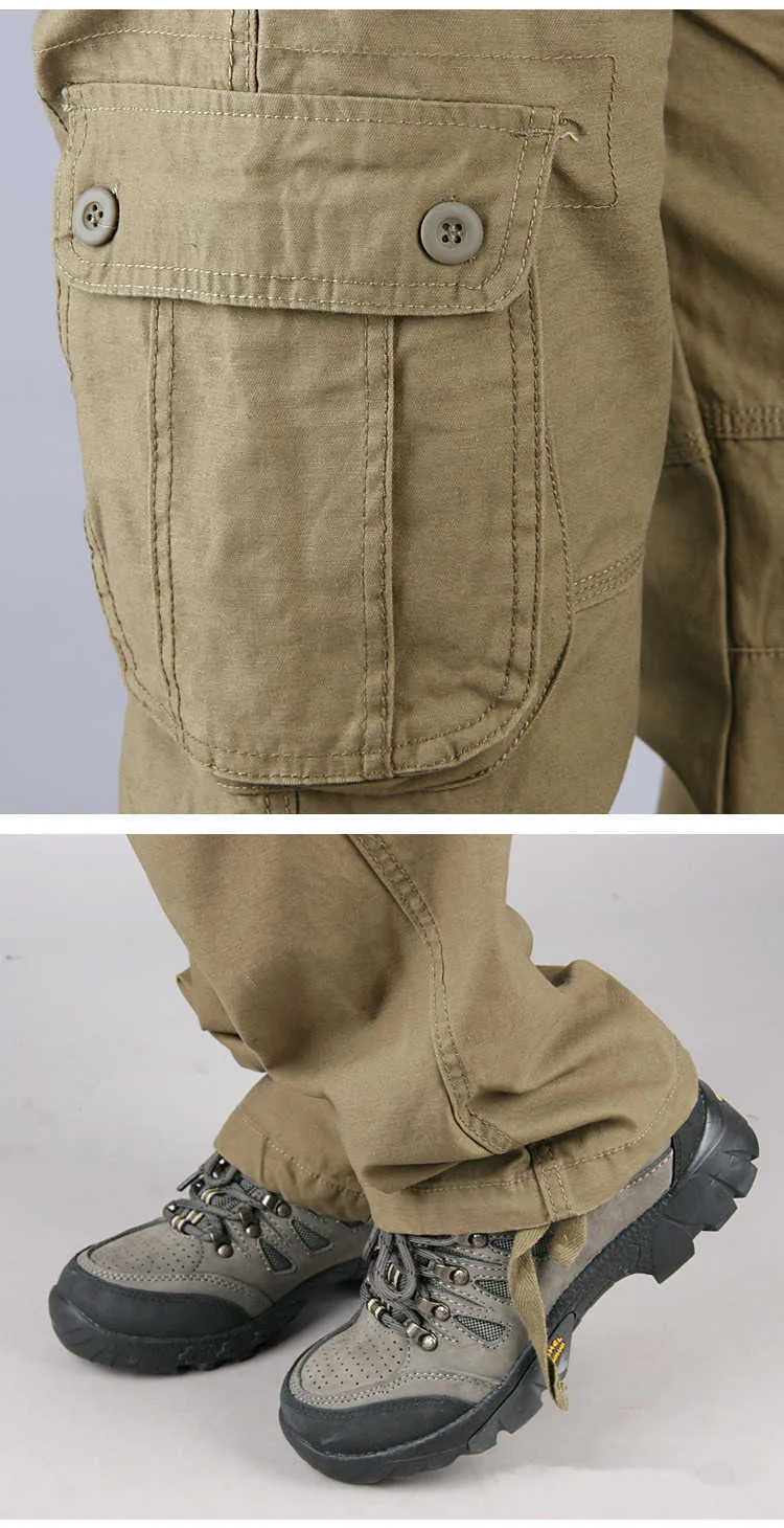 Men's Cargo Pants Casual Multi Pockets Military Tactical Outerwear Army Straight Slacks Long Trousers Clothes 210715