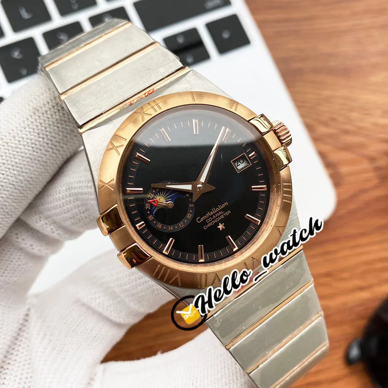 40mm Constellation Automatic Mens Watch Gold Dial Stick Marker Moon Phase Display Gents Watches Two Tone Steel Bracelet HWOM Hello326F