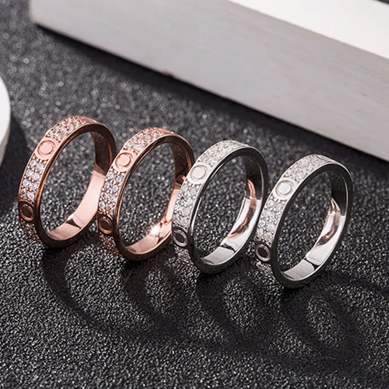 Love Ring Womens Par Diamond Screw rostfritt stål Zirkonsmycken gåvor för kvinnans tillbehör grossist