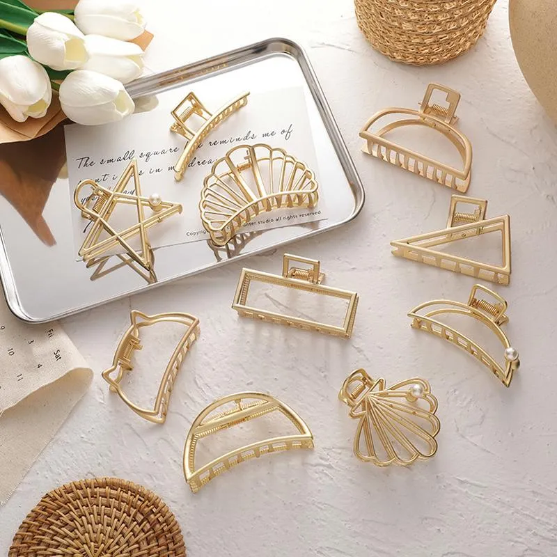 Grampos de garras geométricas de cabelos geométricos de metal de ouro vintage para mulheres star shell hollow carangue