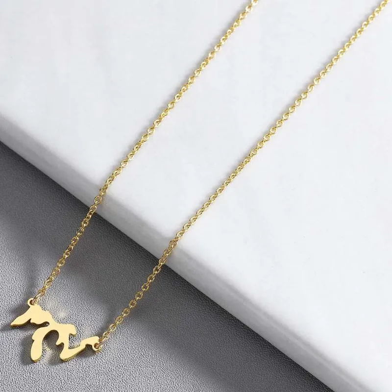 Michigan Lake Pendant Necklace Lady Clavicle Chain Stainless Steel Map Plate Michigan USA Souvenir Necklaces235k