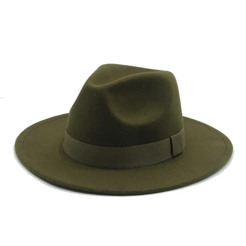 فيدورا قبعة الشريط حزام واسعة الحافة جولة الصلبة أعلى النساء كلاسيكية بنما اللباس الرسمي كنيسة أخضر أبيض سوداء الشتاء 2106087841107